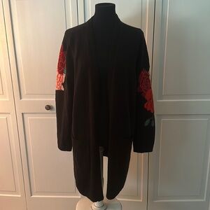 Torrid 3 Black Cardigan with Floral Embroidery on sleeves and back